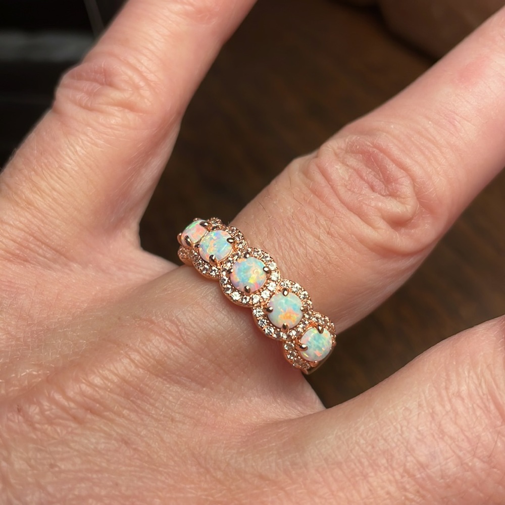 *SOLD*  14K Gold Over Sterling Silver Lab Created Opal Ring